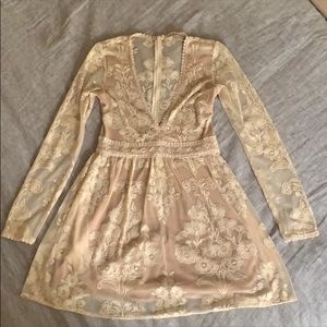 For Love and Lemons nude white lace mini dress
